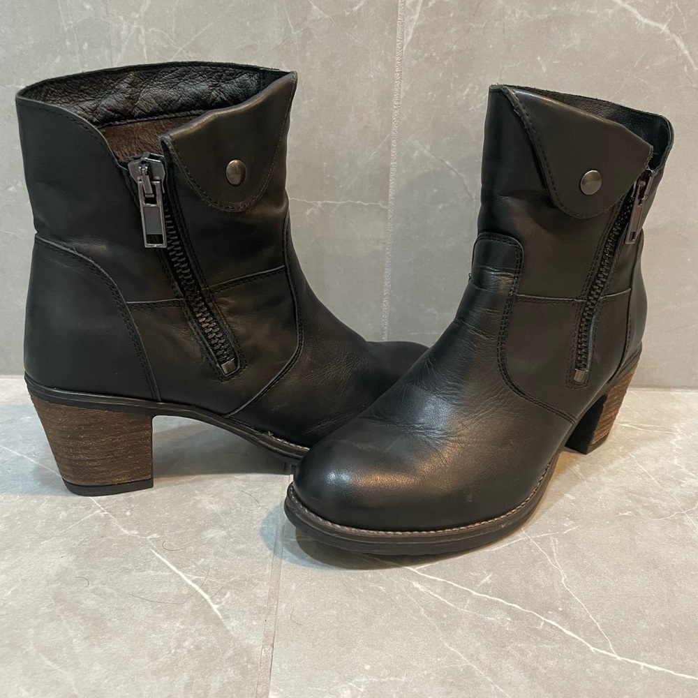 Biza Black Leather Moto Ankle Boots Size 40 EU - Picture 7 of 11